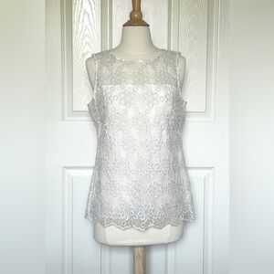 Banana Republic White Floral Lace Tank Top, Illusion Style, Size 6